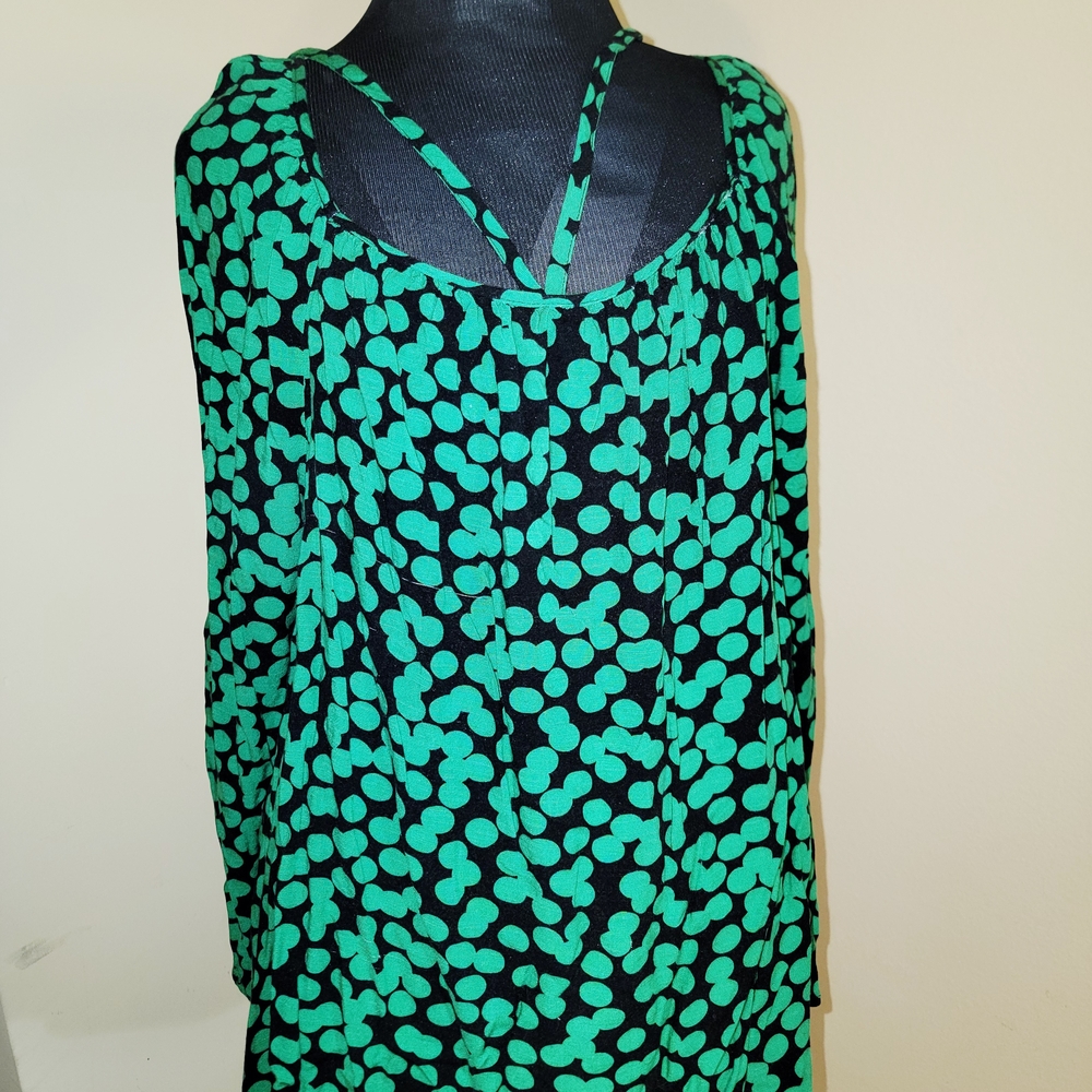 *All Tops: 5 for $25* Ava & Viv Green and Black Polka Dot Dress